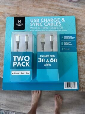 Member's Mark Silver Lightning USB Charge & Sync Cables - 3ft & 6ft Two-Pack
